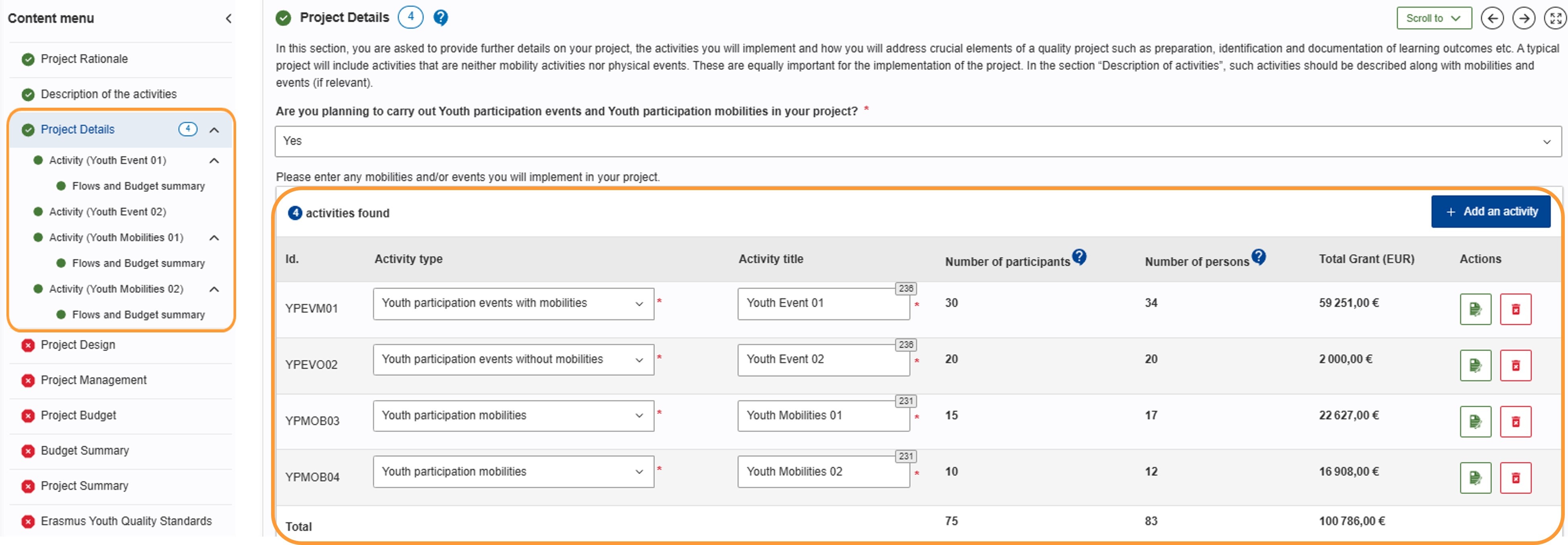 Project Details section is complete