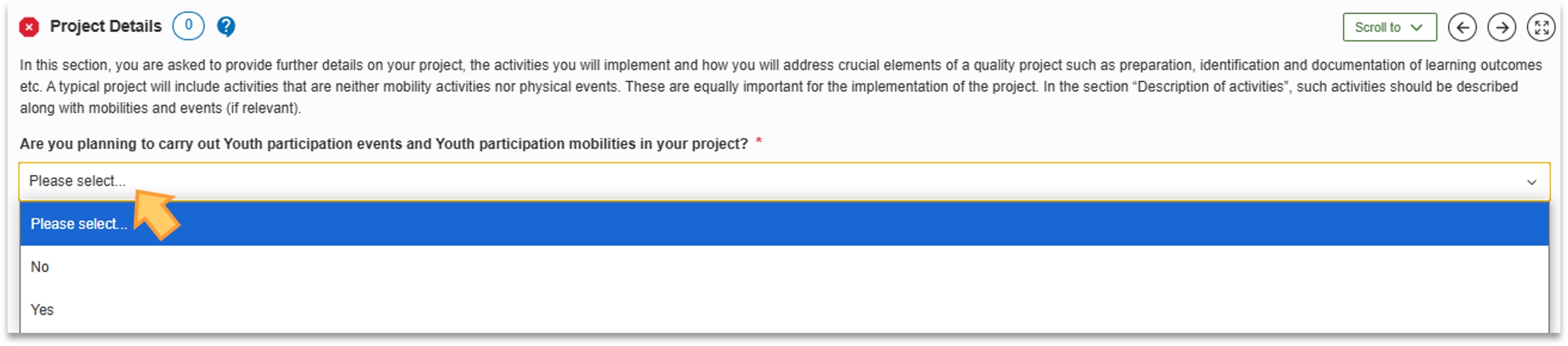 Select YES or NO from the drop-down list