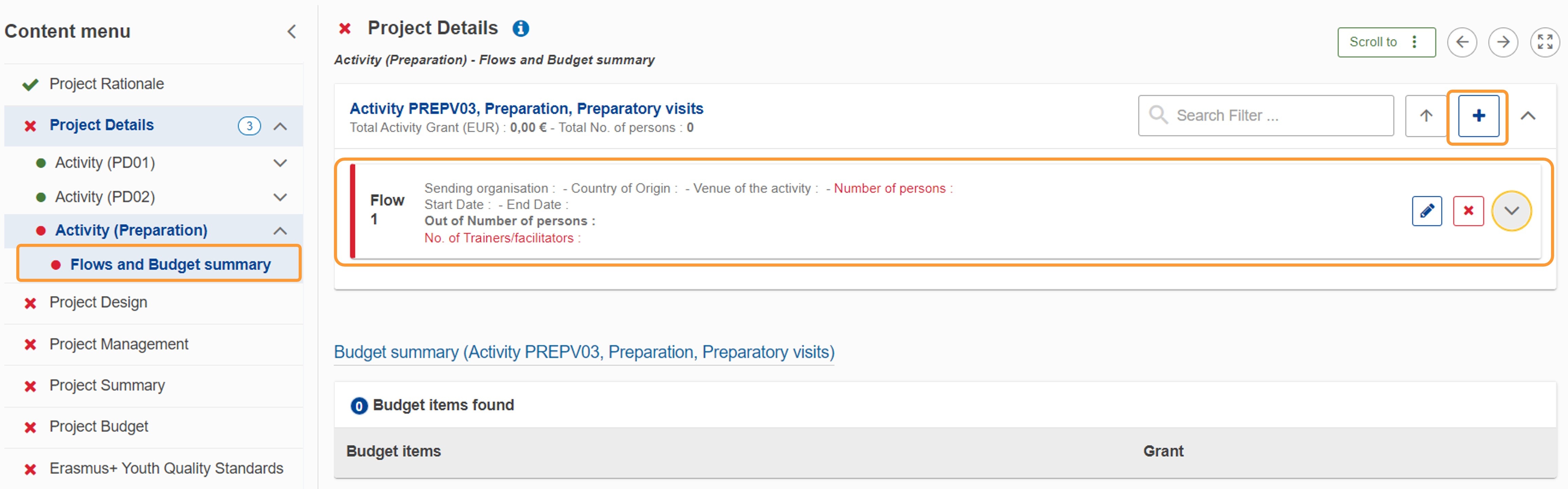 Access flows summary for preparatory visits