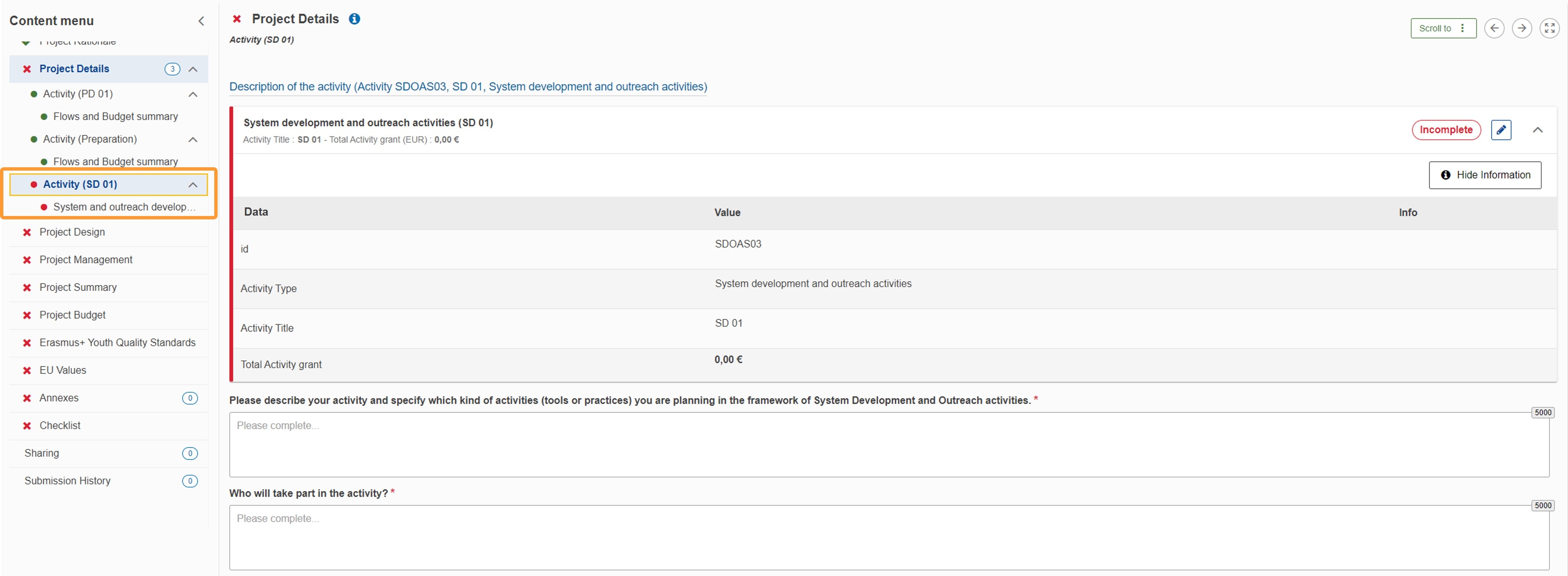 Access activity for system development