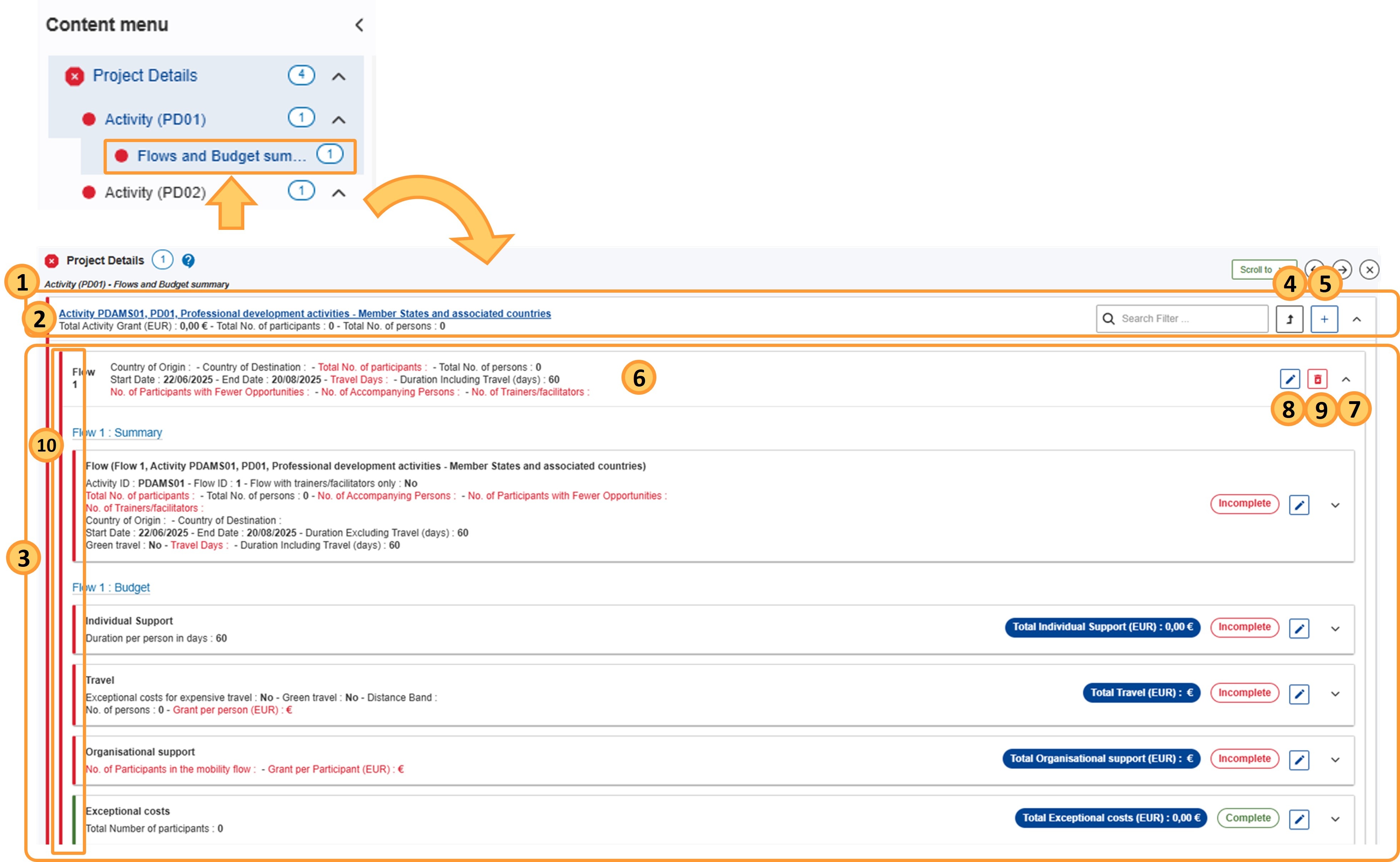 Flows and Budget Summary subsection